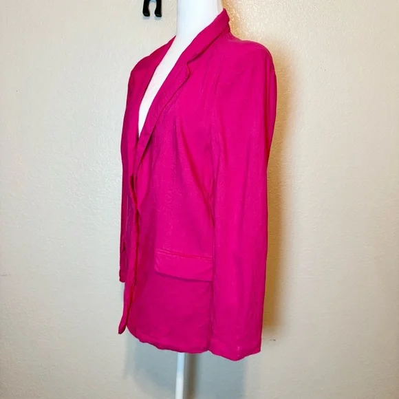 Halston Hot Pink Linen Blend Blazer Size XL - Picture 3 of 13